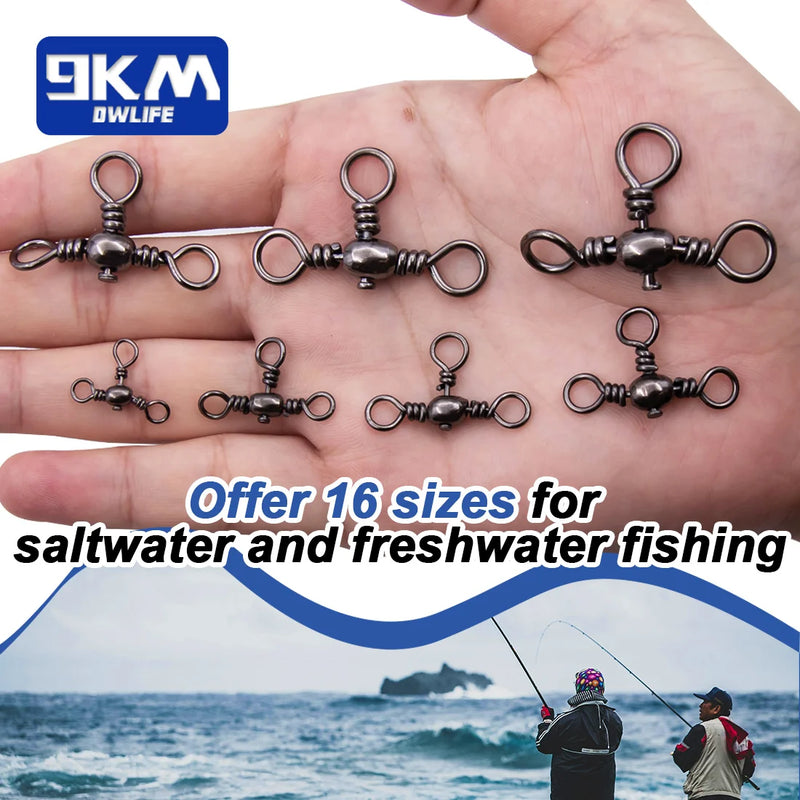 25~100Pcs 3 Way Swivels Fishing Tackle Catfish | 9KM DWLIFE© - Style Plaza