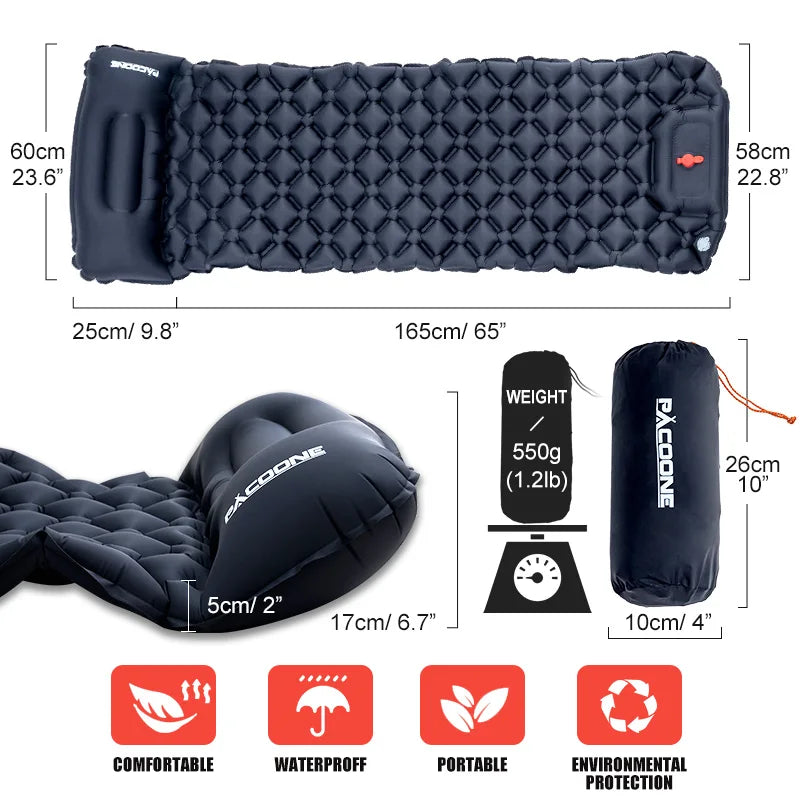 Ultralight Inflatable Sleeping Mat with Built-in Foot Pump & Pillow | PACOONE® - Style Plaza