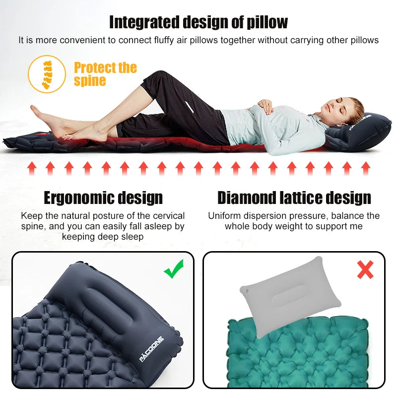 Ultralight Inflatable Sleeping Mat with Built-in Foot Pump & Pillow | PACOONE® - Style Plaza